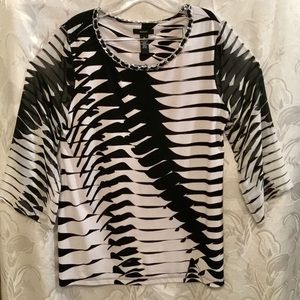 Alfani Black & White 3/4 Sheer Sleeve Blouse